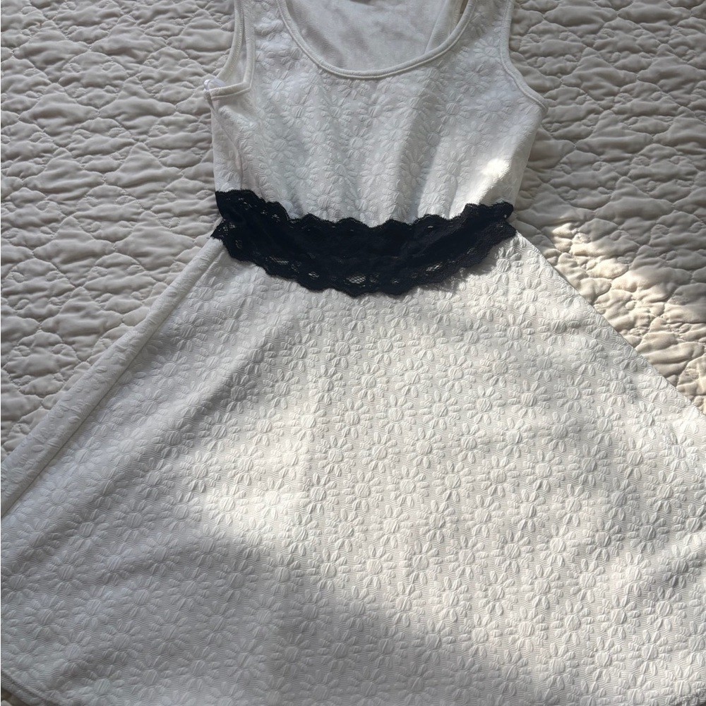 Deb White Mini Dress with Black Lace Accent